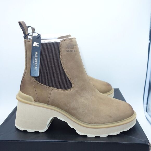 NEW Sorel Hi-Line Heel Chelsea Waterproof Boot Umber Brown Ceramic Women's 9.5 - Picture 1 of 13